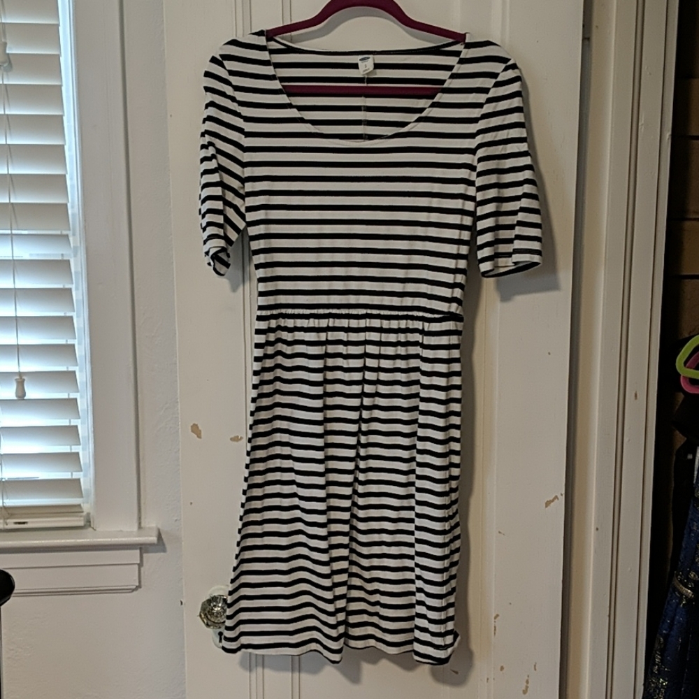 Stretchy striped fit and flare dress